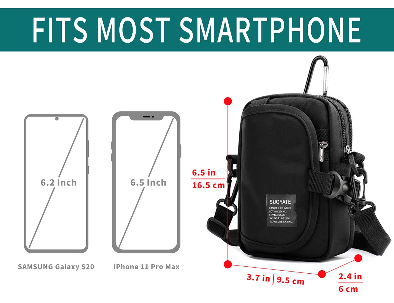 Lohol Multifunction Cell Phone Holster, One Shoulder Pouch With Carabiner, Outdoor Tactical Waist Belt Bag, Security Purse Cross