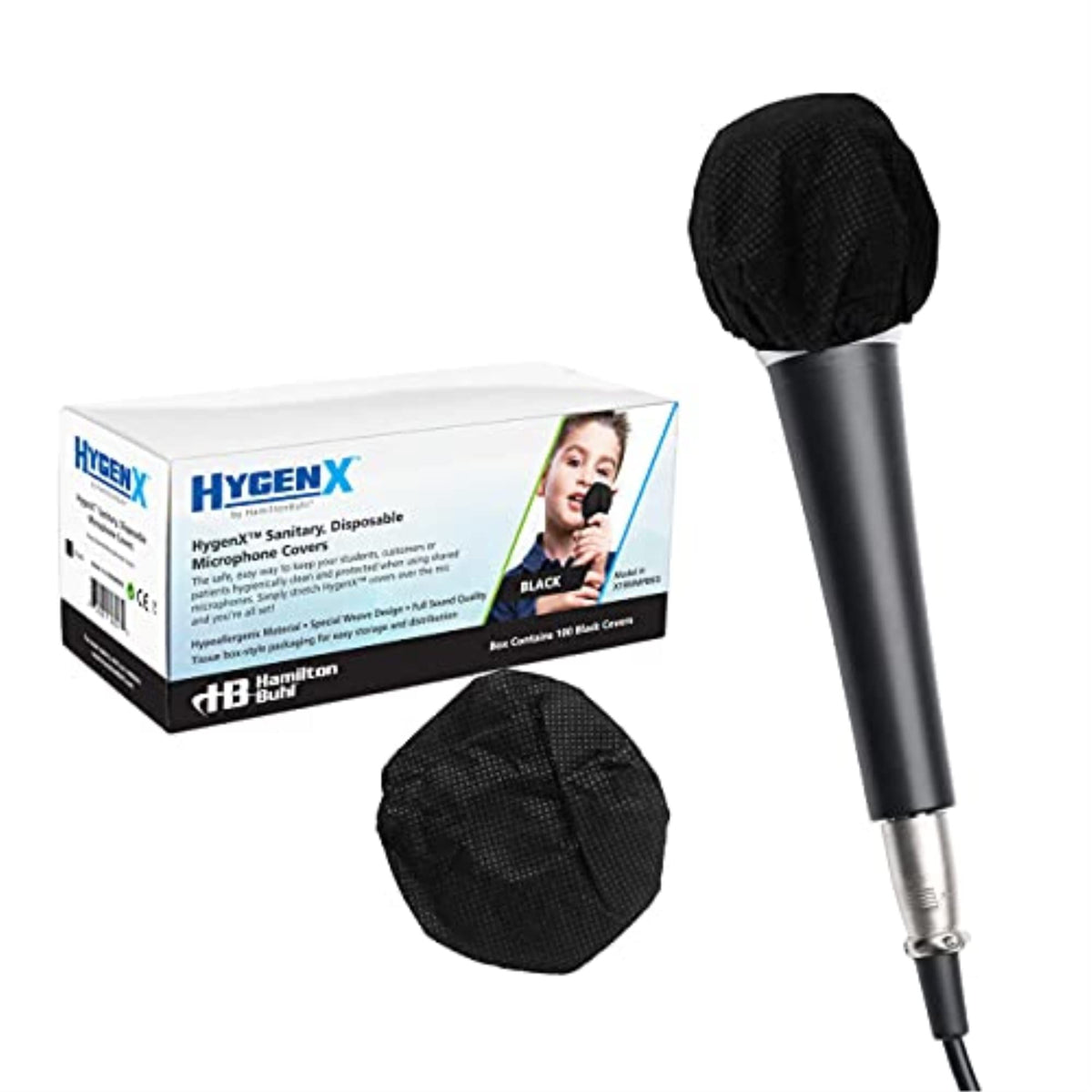 HamiltonBuhl Hygenx Sanitary Disposable Microphone Covers - Black, Box of 100