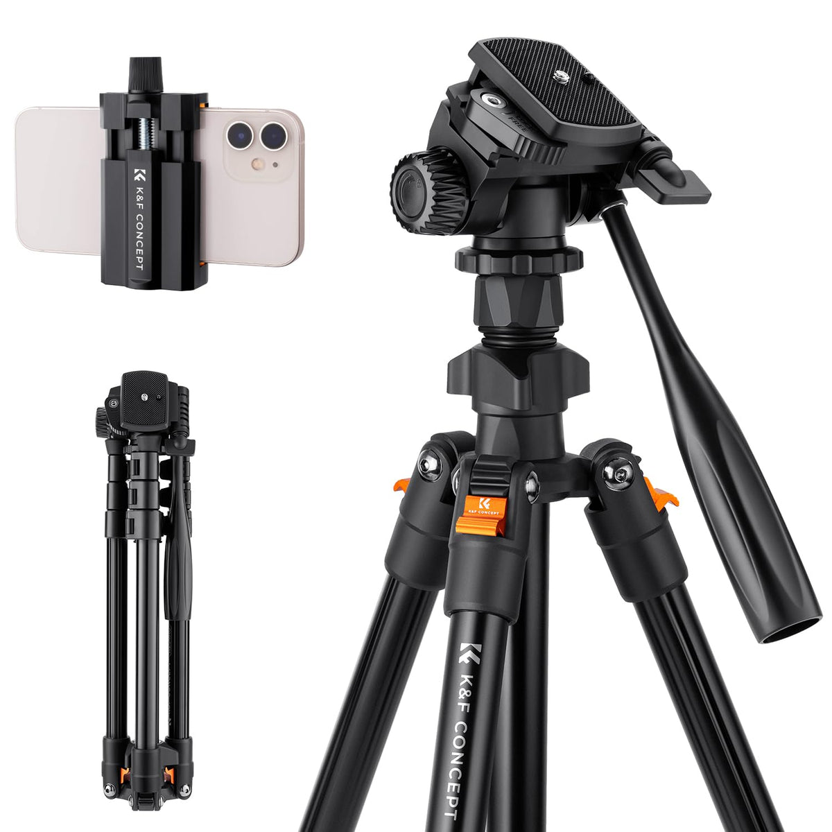 K&F Concept Camera Tripod, 70' For Camera Cellphone Photograghy Video Recording, With Outdoor Travel Bag, Cellphone Holder And Quick Release Plate, Holds Up To 3Kg/6.6Lb Load