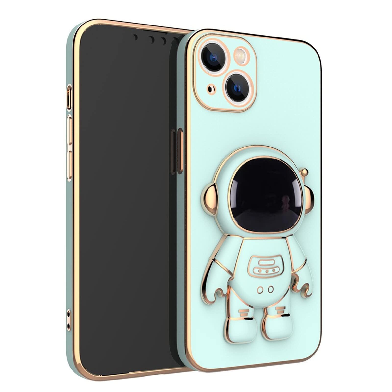Lswrlixa Astronaut Case Compatible Iphone 11 12 13 Pro Max 6D Plating Case Cover With Stand Astronaut Case Green For Iphone 12 P