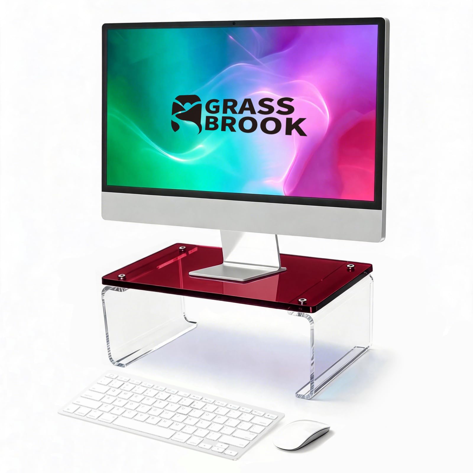 GRASS BROOK Acrylic Monitor Stand Riser L14 x H5 | MultiPurpose Desk Organizer for Monitor & Laptop, Compatible with PC, Appl