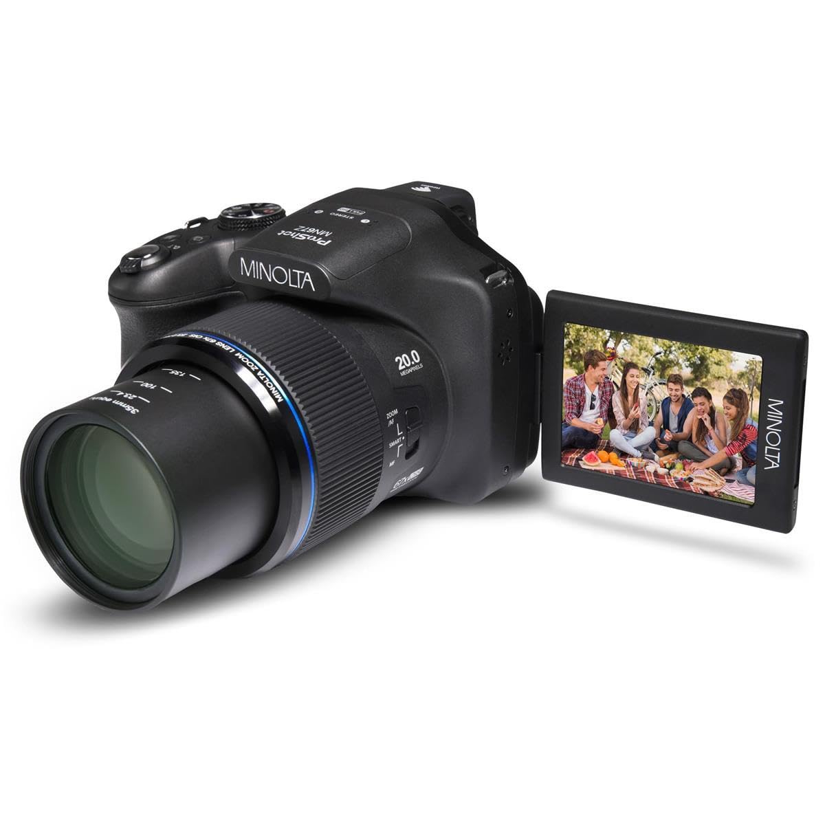 Minolta Pro Shot 20 Mega Pixel HD Digital Camera with 67X Optical Zoom, Full 1080P HD Video & 16GB SD Card, Black