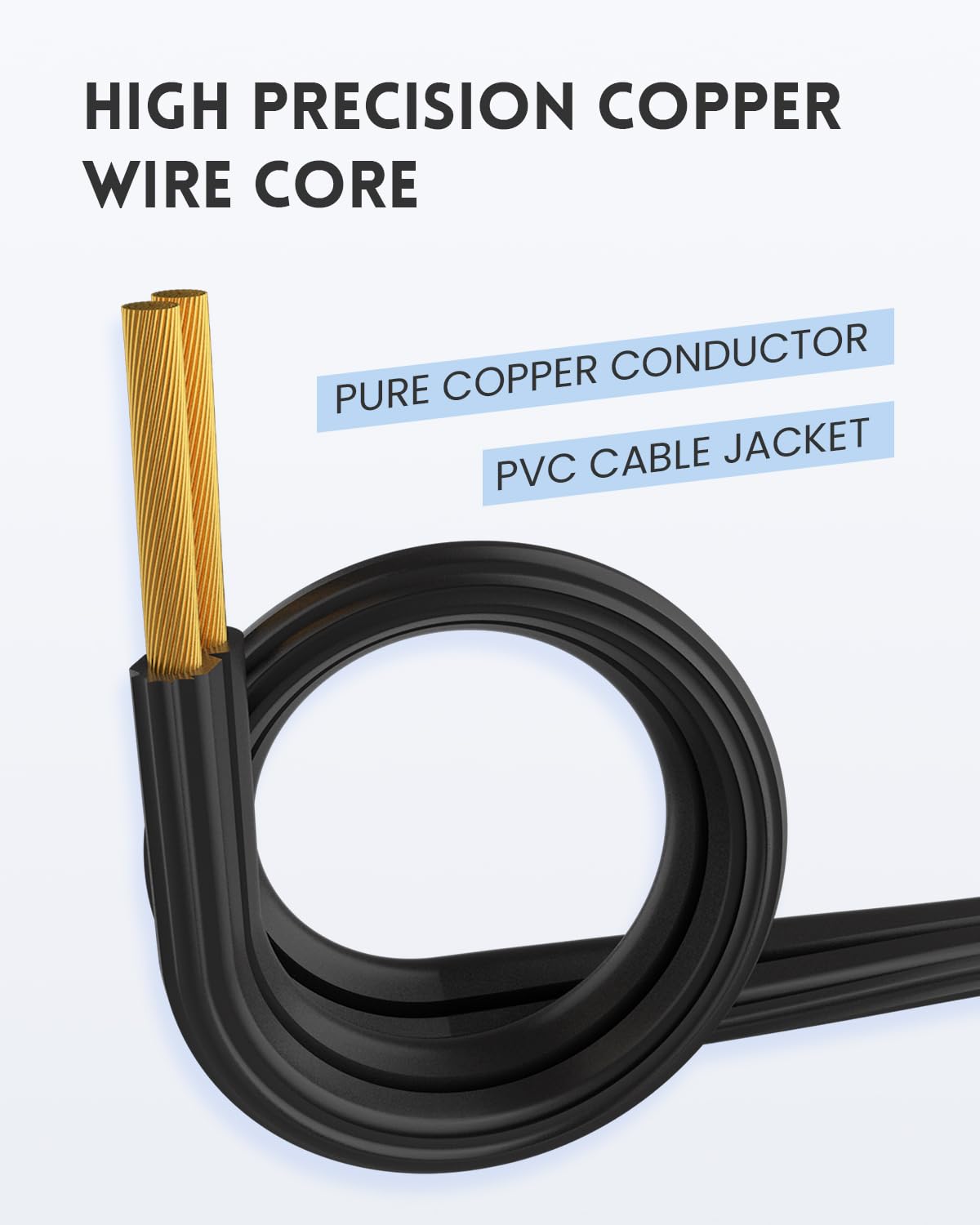 Plugtul Indoor Extension Cord 10 Ft, 2 Prong Black Extension Cord, 3 Polarized Outlets With Safety Cap Protect For Home Office,