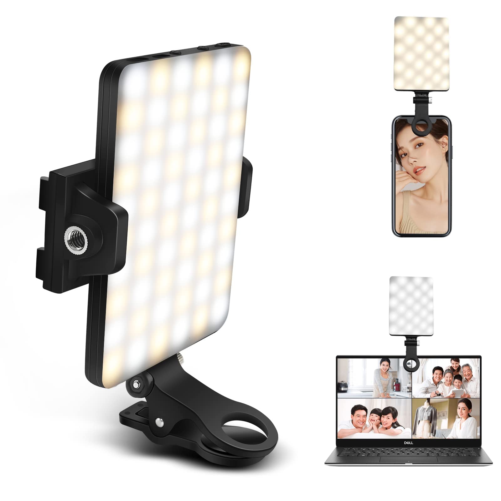 Greatlpt Selfie Light, 60 Led Phone Light, Light 2000Mah Rechargeable Clip Video Light, 10 Level Brightness Adjustment, Cri 95+,