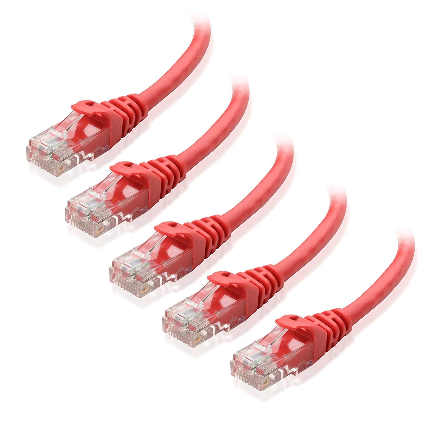 Cable Matters 10Gbps 5 Pack Snagless Short Cat 6 Ethernet Cable 1 ft (Cat 6 Cable, Cat6 Cable, Internet Cable, Network Cable) in Red