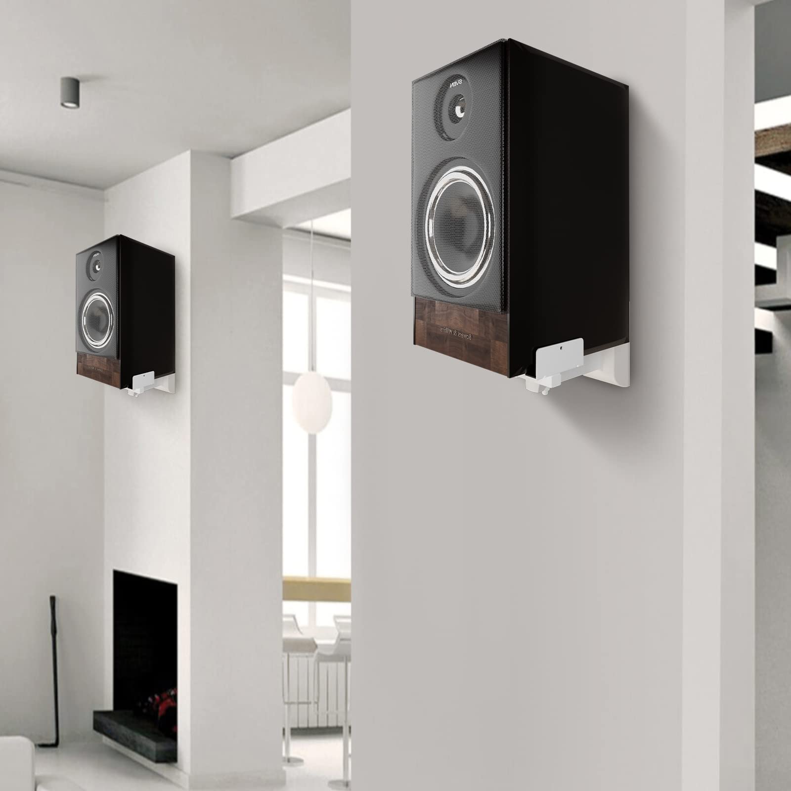 Suptek Dual Side Clamping Bookshelf Speaker Wall Mounting Bracket For Large Surrounding Sound Speakers, Hold Up To 55 Lbs, White