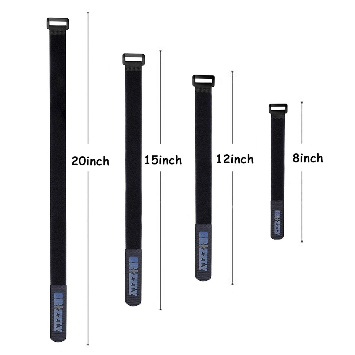 Officewerks Reusable Fastening Cable Straps And Ties, Variety Sizes (8'' 12'' 15'' 20'') Assorted 12 Pack, Black Nylon, Adjustab