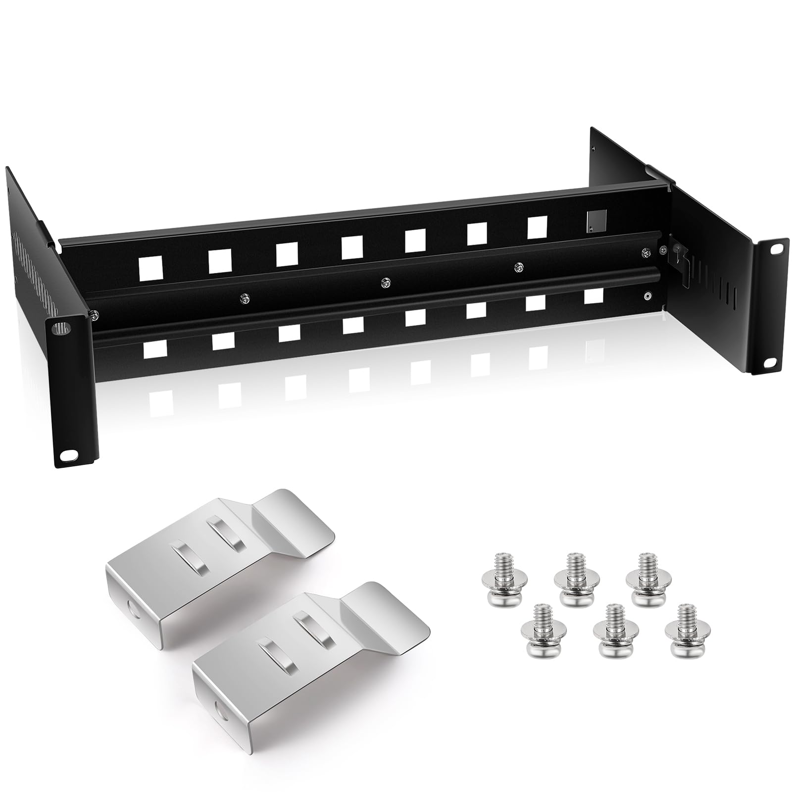 Yaocom 1 Pcs 19 Inch Rack Mount DIN Rail Kit Aluminum Alloy Adjustable Rack Mount Rails Bracket for Industrial Media Converters 