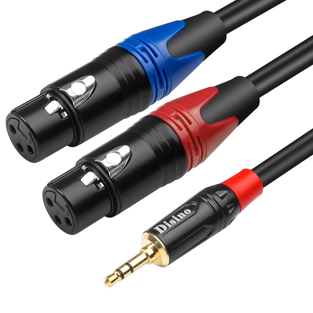 Disino Dual Female Xlr To 3.5Mm Y Splitter Cable, Unbalanced Xlr Female To 1/8 Inch Mini Jack Trs Stereo Aux Interconnect Audio