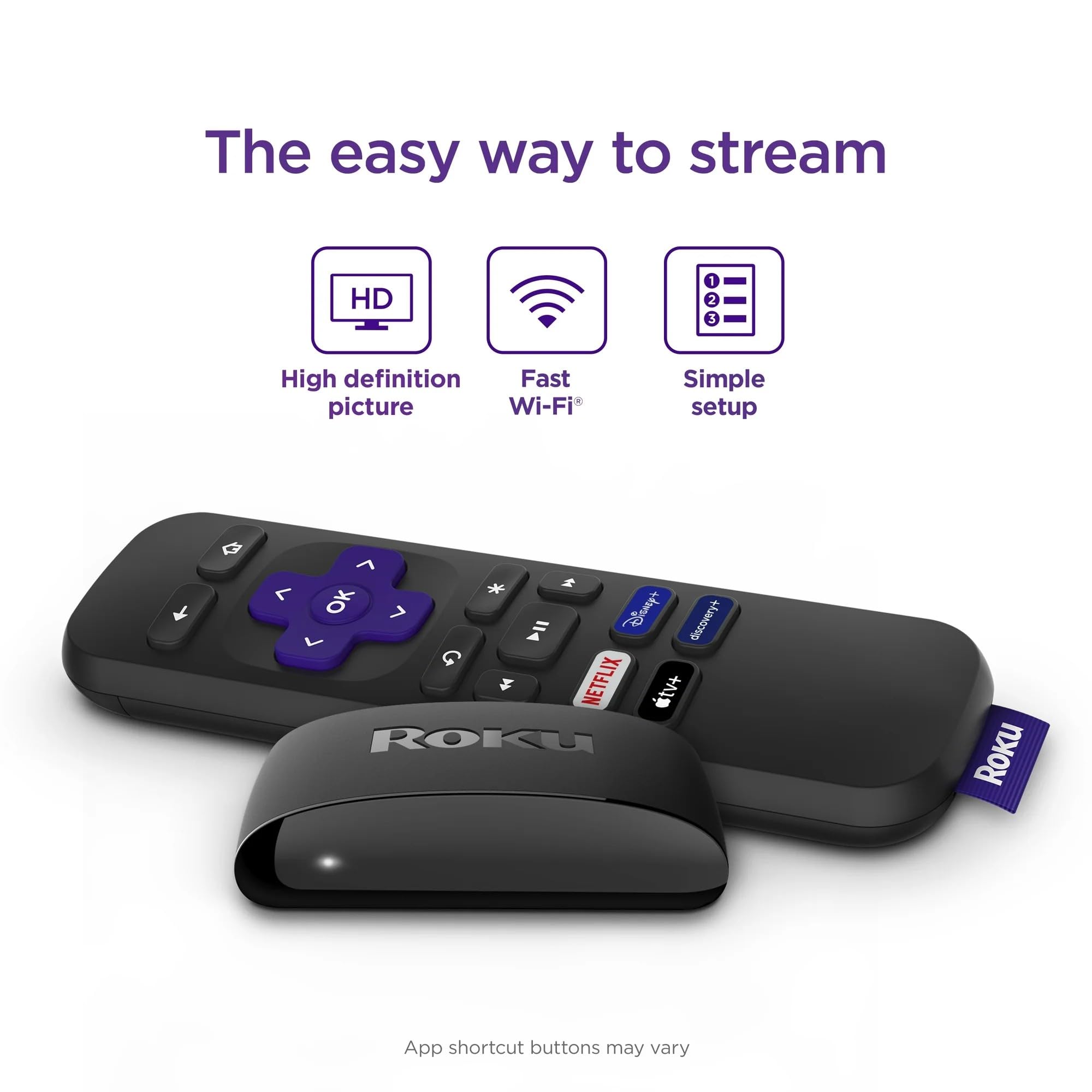 Roku Express (New) Hd Streaming Device, With High Speed Hdmi Cable And Simple Remote (No Tv Controls), Guided Setup, And Fast Wi Fi, With Mtc Hdmi Cable And Usb Extension Cord