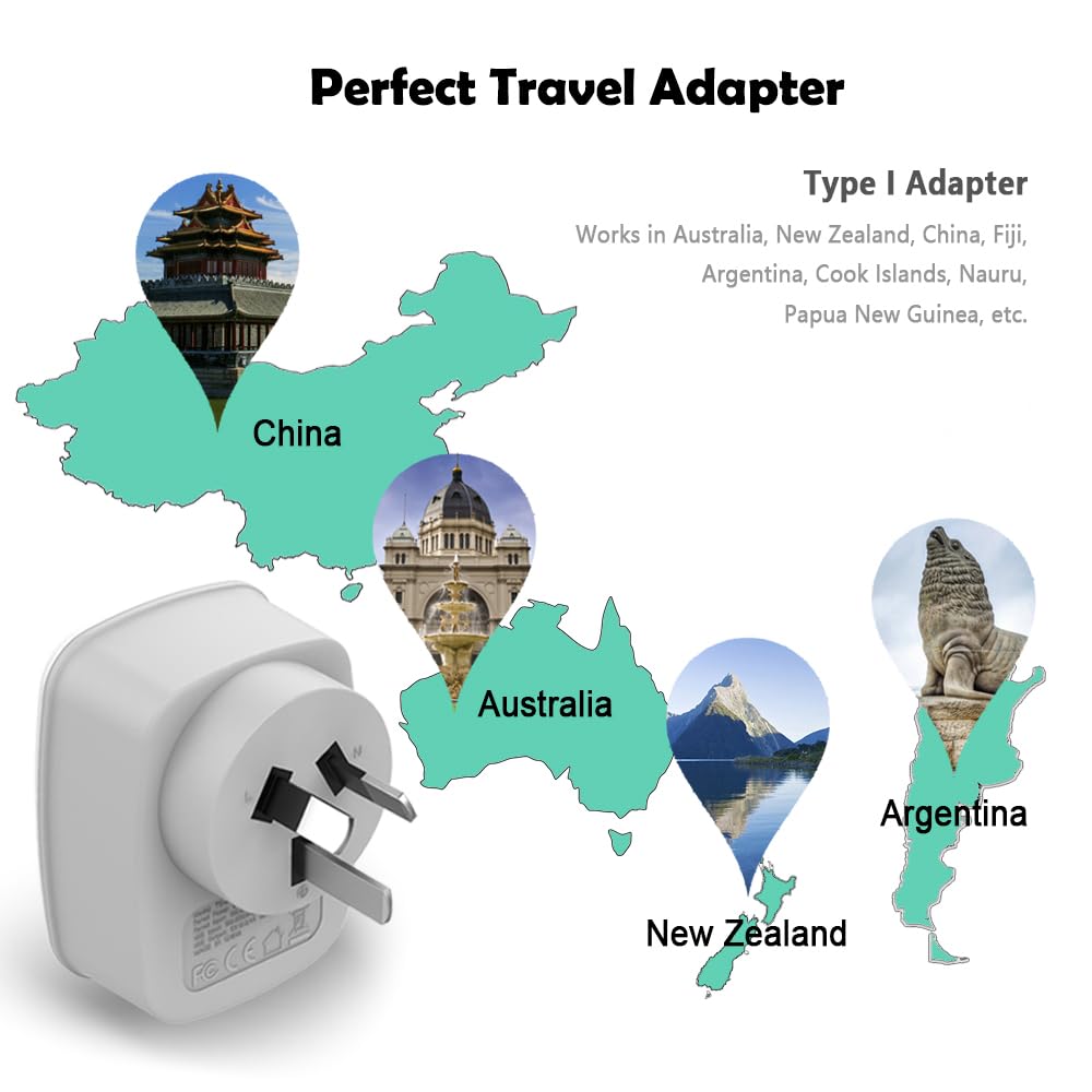 Tessan Australia New Zealand Travel Power Adapter, Type I Plug Adapter With 2 Usb & 1 American Grounded Outlet, Adaptor For Us T