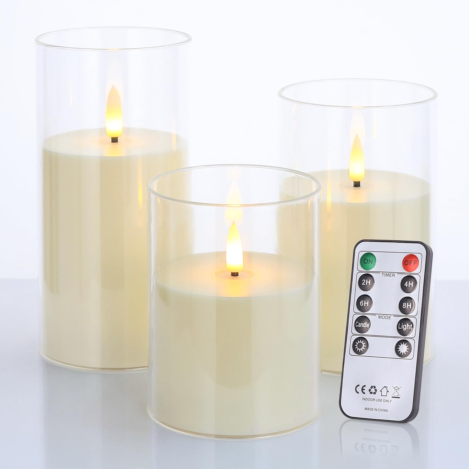 Flickering Flameless Candles With Remote, Acrylic White Candles Battery Operated, 3D Wick Led Candles Flickering With Timer, Ele