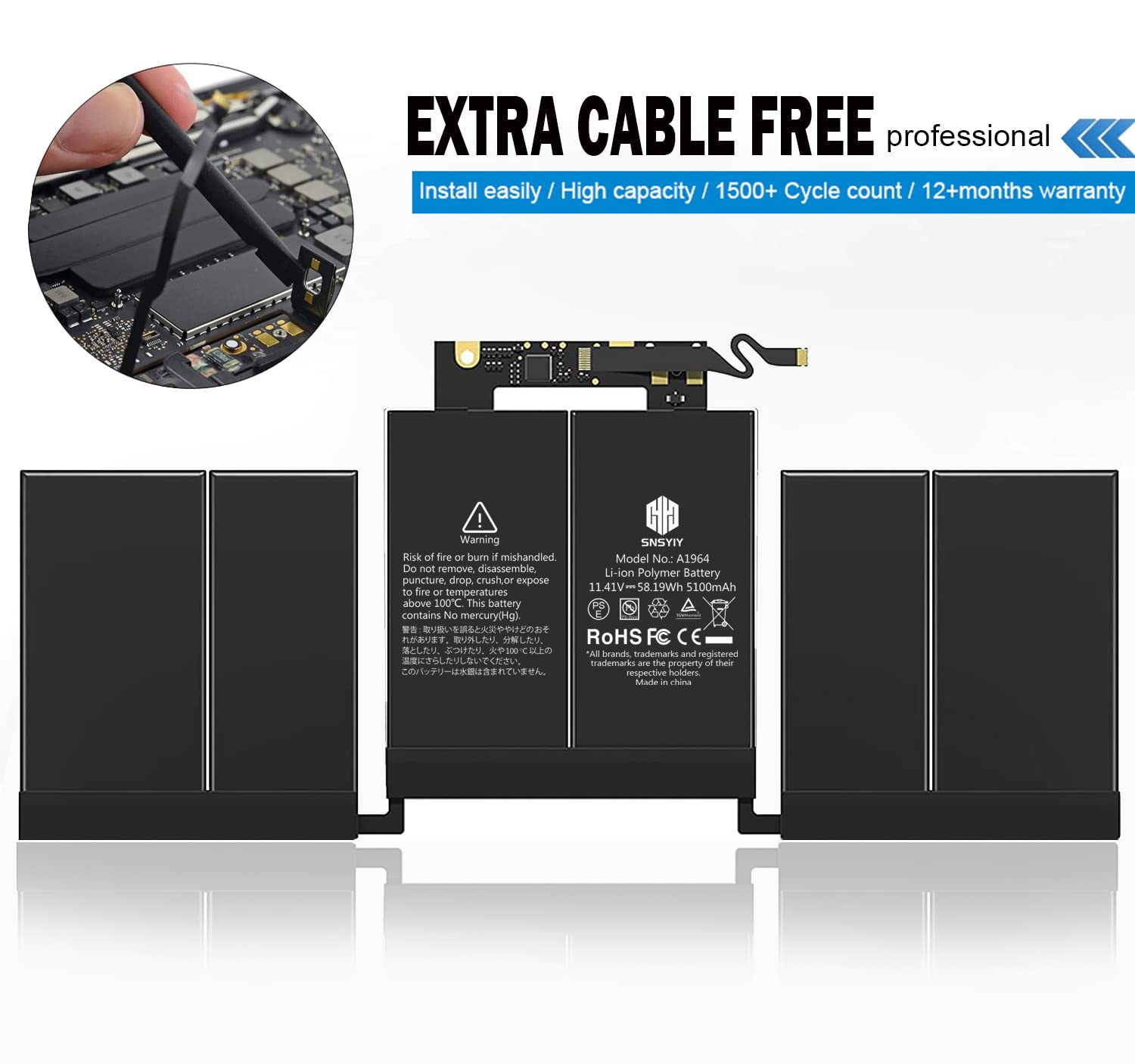 Snsyiy A1989 Replacement Battery A1964 For Macbook Pro 13 Inch A1989 (Mid 2018, 2019) & Macbook Pro 13 Inch A2251 (2020), A1964
