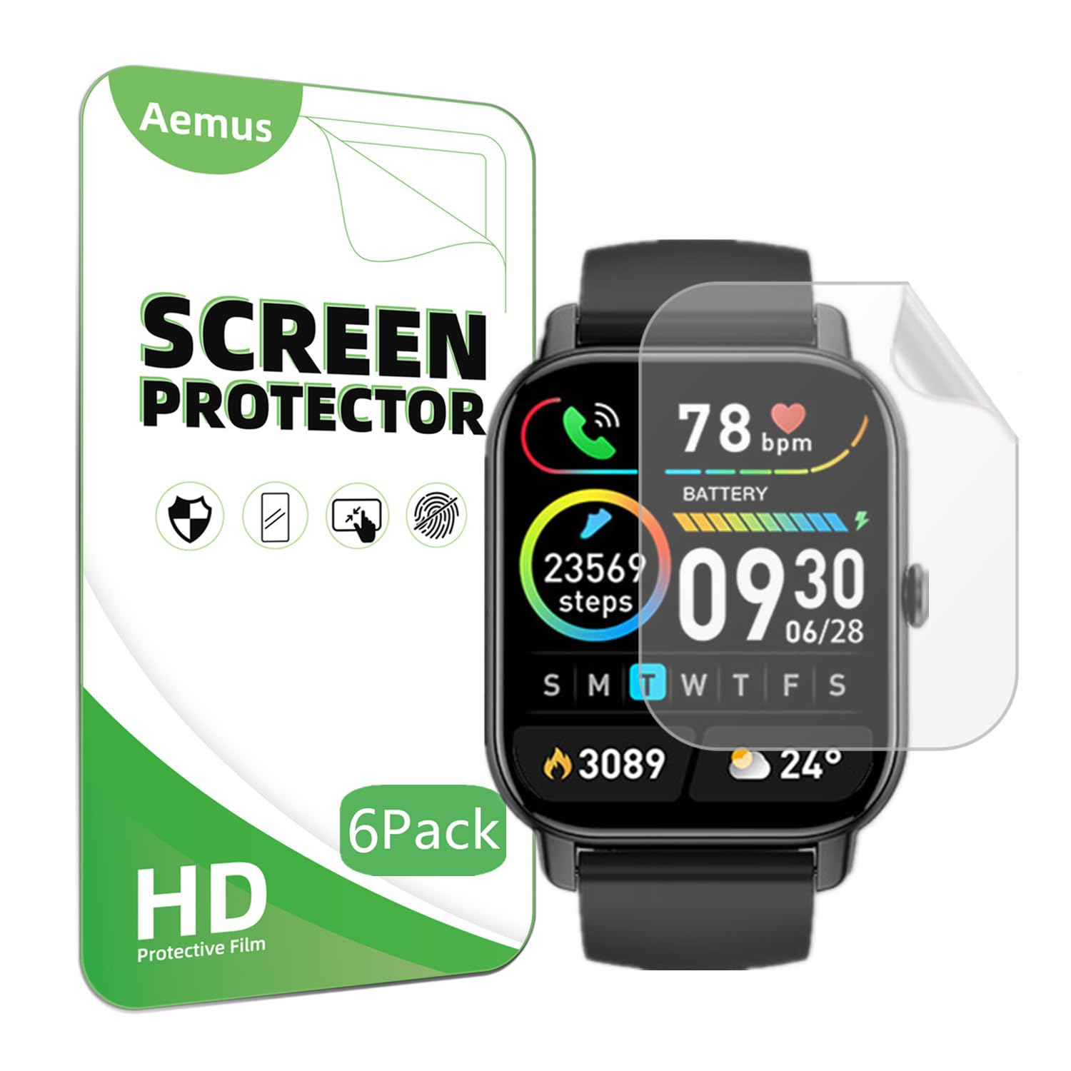 Aemus Compatible For Nerunsa P66D 1.85'' Smart Watch Screen Protector (6 Pack) Compatible For Aycy Mt65 Smartwatch Flexible Full