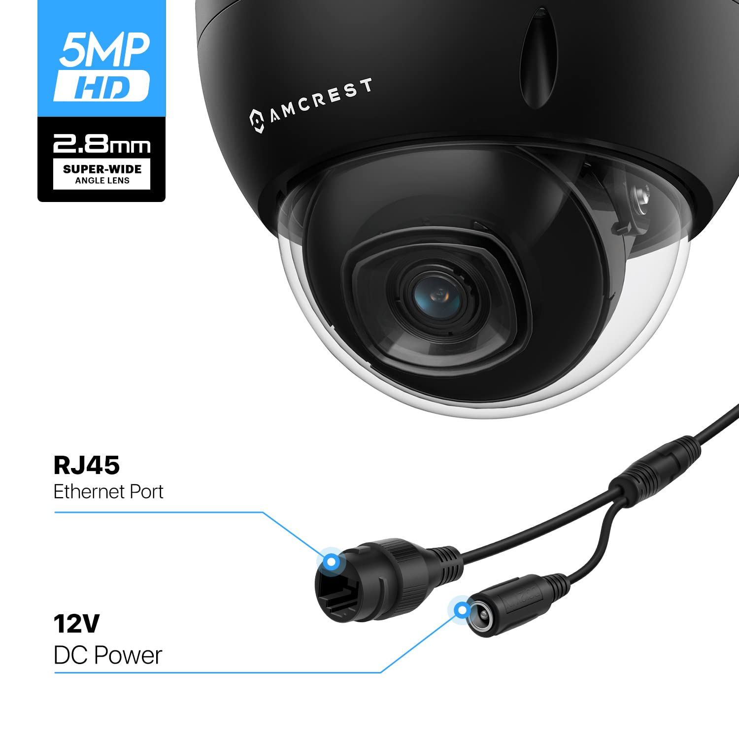 Amcrest 5Mp Poe Camera, Outdoor Vandal Dome Security Poe Ip Camera, 5 Megapixel, 98Ft Nightvision, 2.8Mm Lens, Ip67, Ik10 Resist