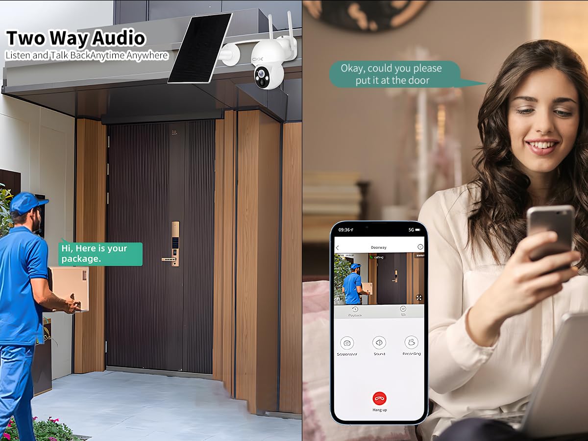 Ckk Wireless Cameras For Home/Outdoor Security, Solar Security Cameras Wireless Outdoor 355Ptz, 4Mp 2.5K Wifi Camera With Spotli