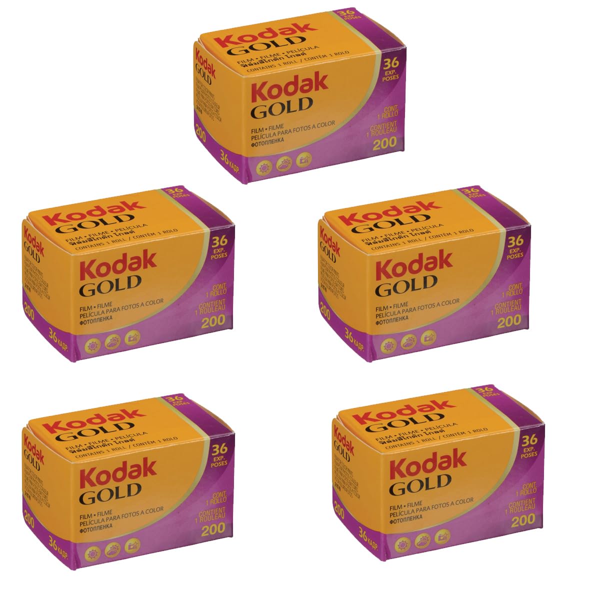 Kodak Kodacolor Gold 200 35mm Color Negative Roll Film, 200 ISO, 36 Exposure, 5-Pack