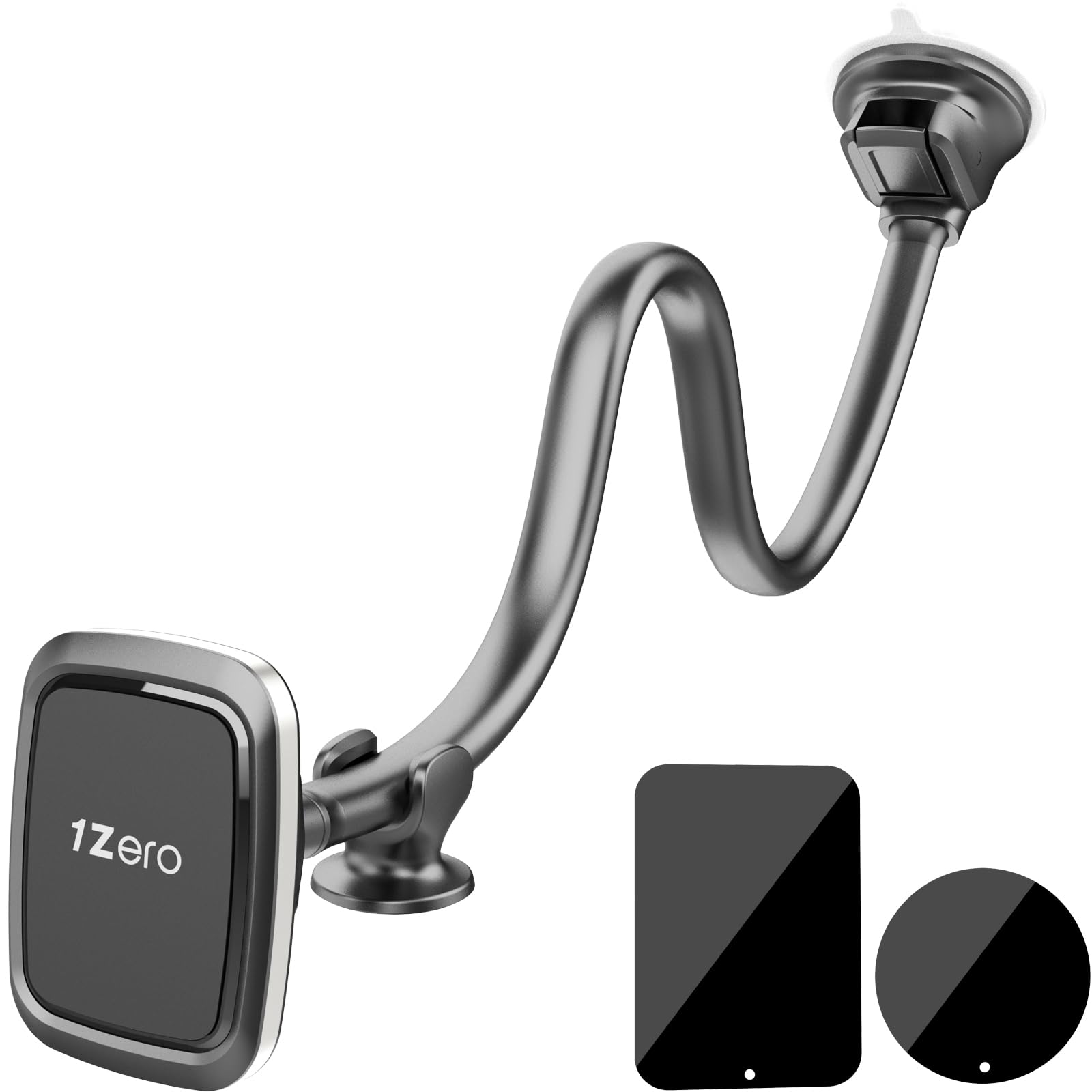 1Zero Magnetic Phone Car Mount 14-Inch Gooseneck Long Arm Extension, Universal Windshield Dashboard Industrial-Strength Suction 