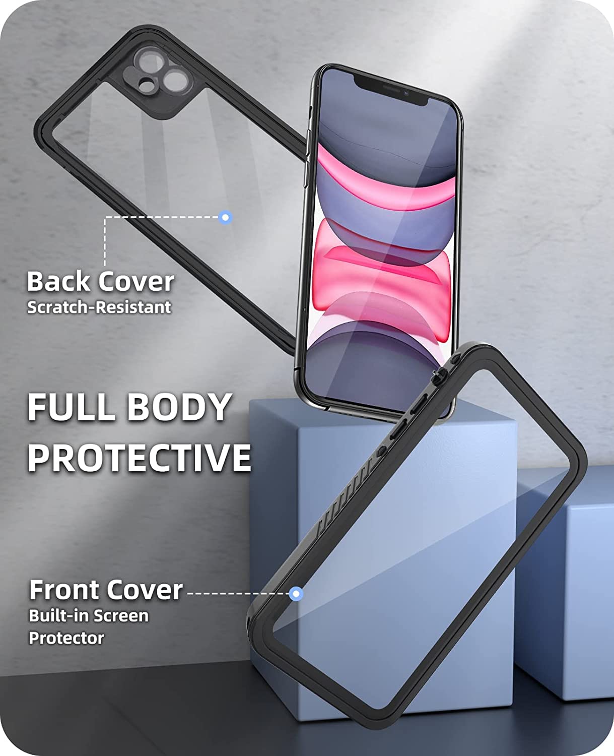 Wifort Iphone 11 Waterproof Case   Built In Screen Protector Water Resistant Cover Protective Drop Protection Hard, Shockproof F