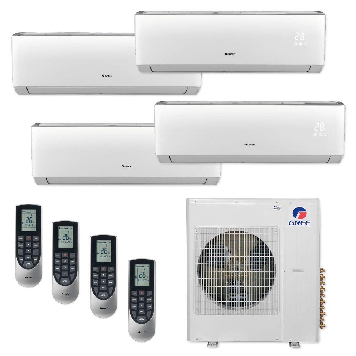 Gree Multi42Cliv405 42,000 Btu Multi21 Quad Zone Wall Mount Mini Split Air Conditioner Heat Pump 208 230V (9 12 12 12)