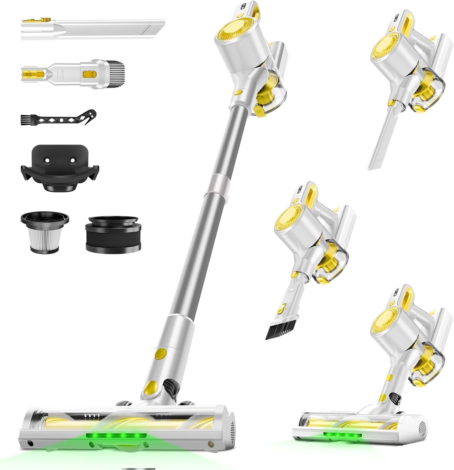 Honki Cordless Vacuum Cleaner for Home, Powerful Stick Vacuum with Rechargeable Battery, Green Light AntiTangle Brush, 6in1 L