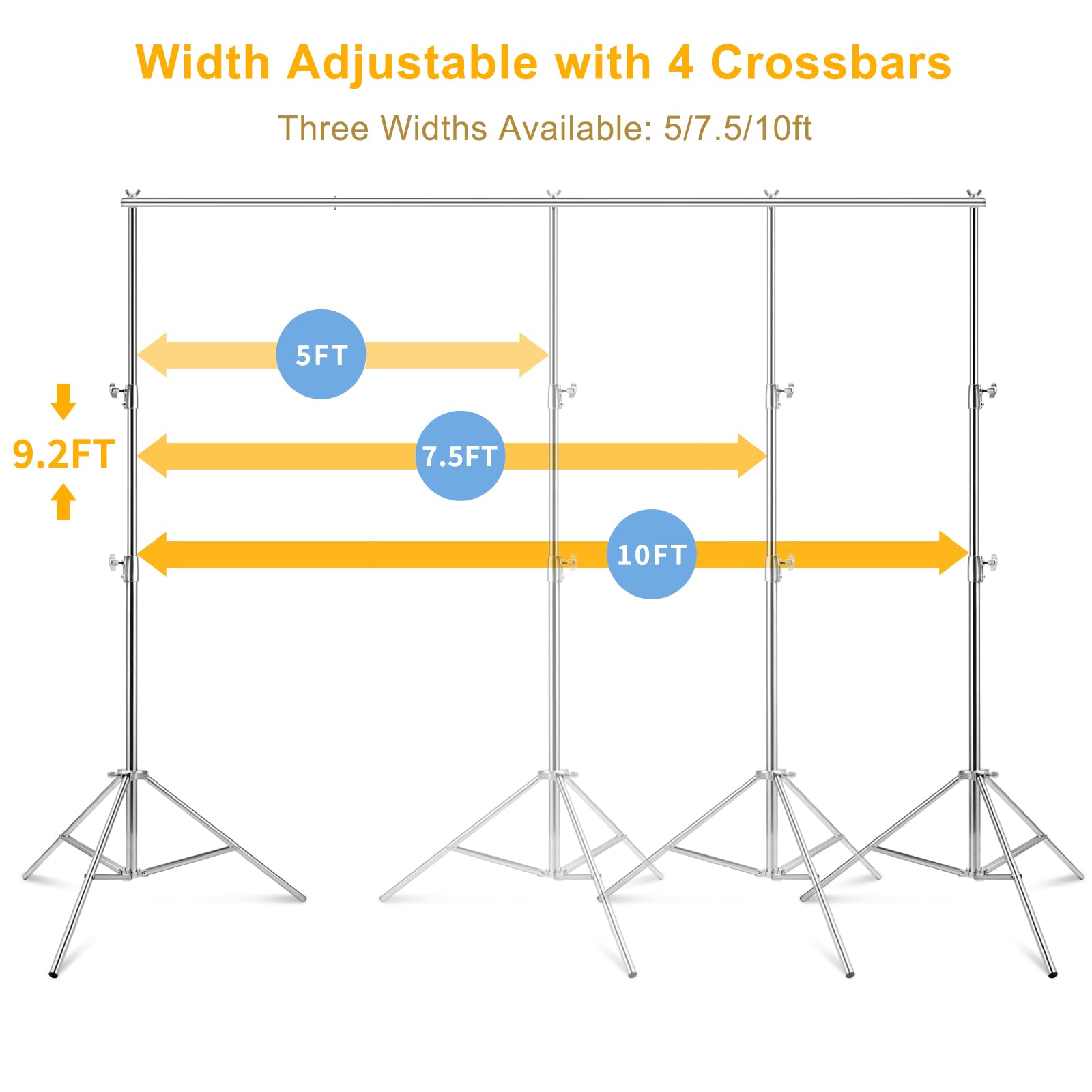 Mskira 9.2 X 10 Ft Stainless Steel Backdrop Stand Heavy Duty Adjustable Background Stand Backdrop Support Stand System Kit For P
