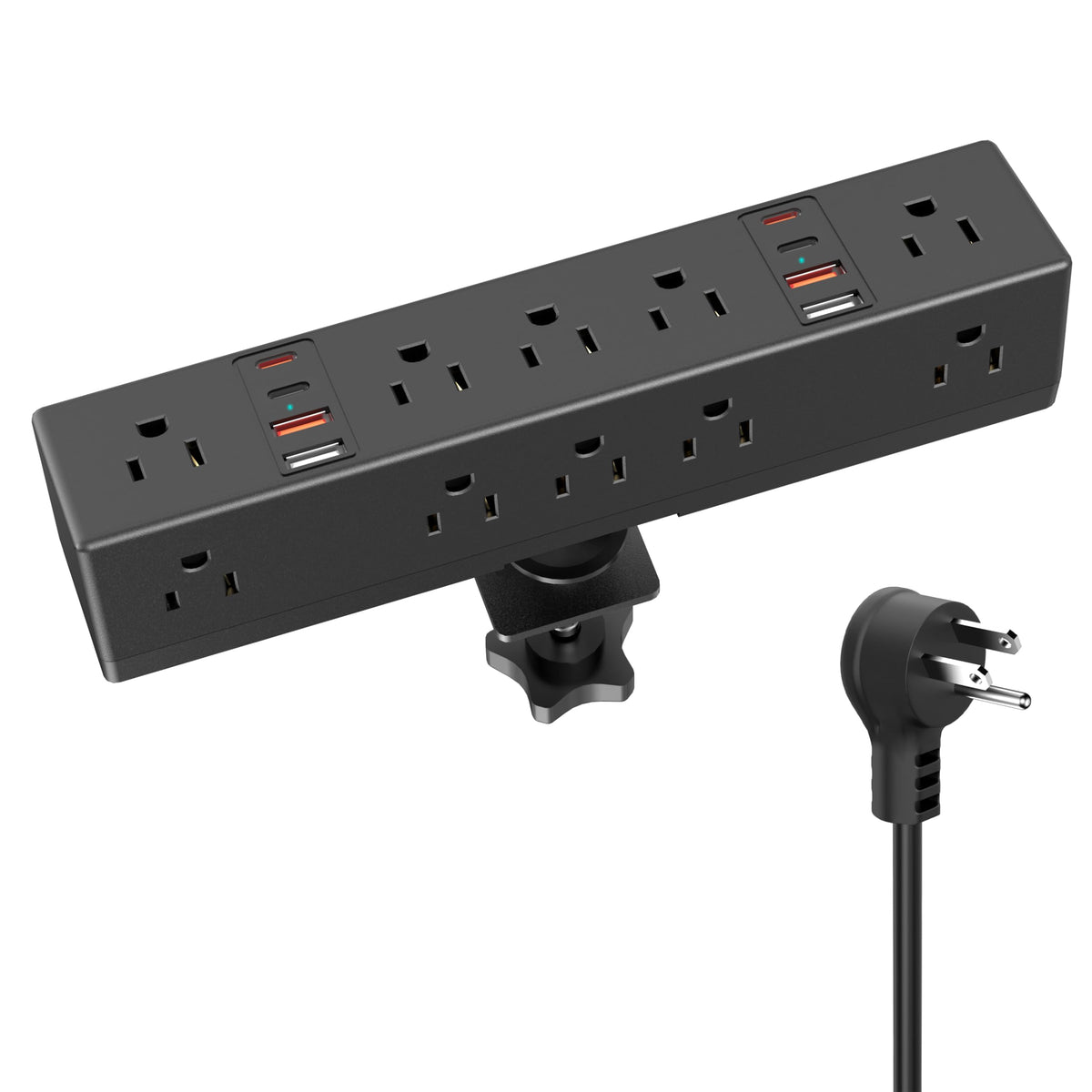 Desk Clamp Power Strip, 60W Fast Charging Station, Vilong Desktop Mount 1200J Surge Protector, 8 Usb Ports(4 Usb C), 10 Ac Outle