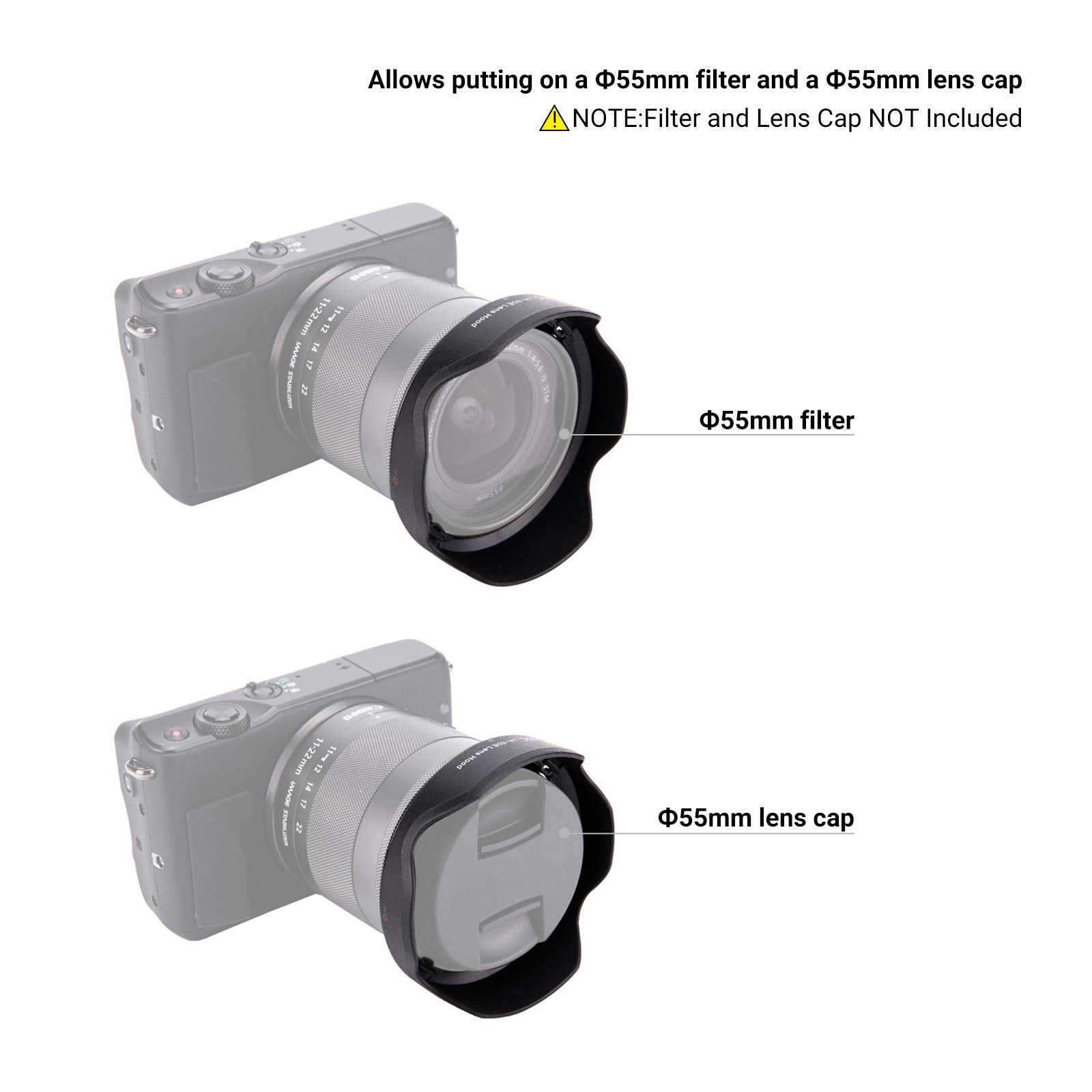 Lens Hood For Canon Ef M 11 22Mm F4 5.6 Is Stm Lens, Reversible Lens Shade On Eos M6 Mark Ii M200 M100 M50, Replace Canon Ew 60E