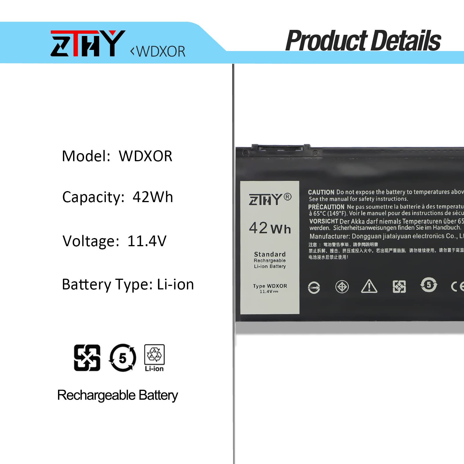 Wdx0R 3Crh3 Battery Replacement For Dell Latitude 3480 3580 3189 3379 Inspiron 15 7579 7573 7560 7569 7570 5565 5567 5568 5570 5
