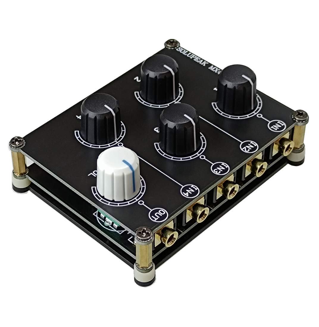 Solupeak Mini 4 Way Audio Mixer Stereo 4 In 1 Out Aux, Passive 3.5Mm Line Levels Control Mx41
