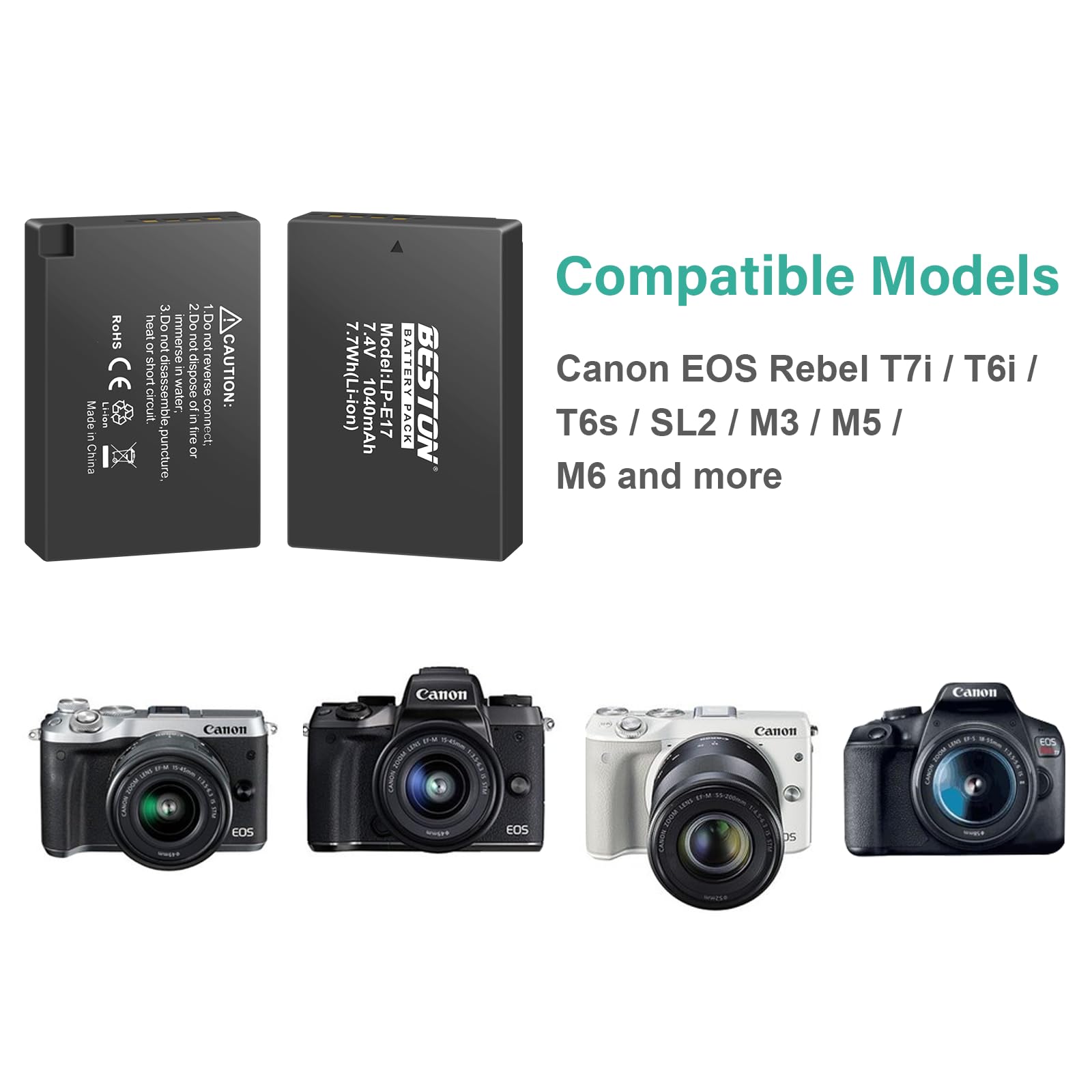 Beston 2 Pack Lp E17 Battery And Charger Set For Canon Eos Rp, Rebel T8I, T7I, T6I, T6S, Sl2, Sl3, Eos M3, M5, R10, M6 Mark Ii,