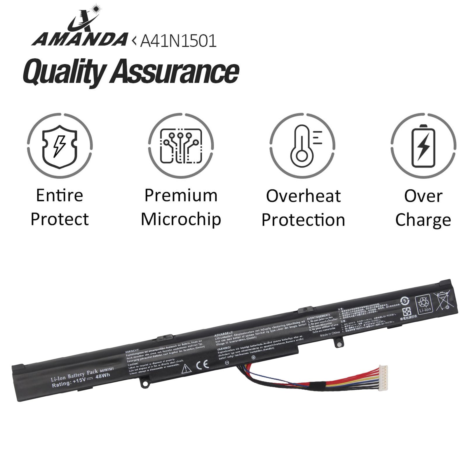 Amanda A41N1501 Battery 15V 48Wh Replacement For Asus Rog G752Vw Gl752Vl Gl752Vw N752Vw N552V N552Vx N752V Series A41Lk9H L41Lk2