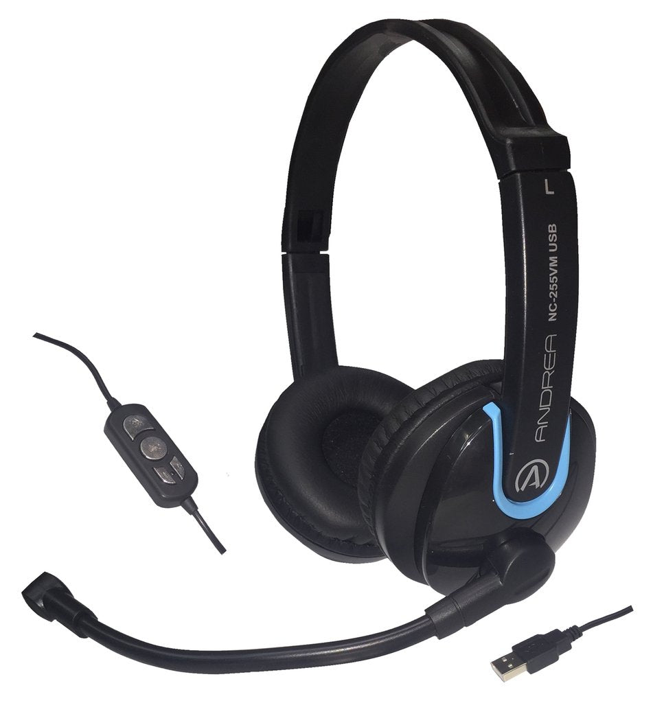 Andrea Communications Nc 255Vm Usb On Ear Stereo Usb Computer Headset With Noise Canceling Microphone, In Line Volume/Mute Contr