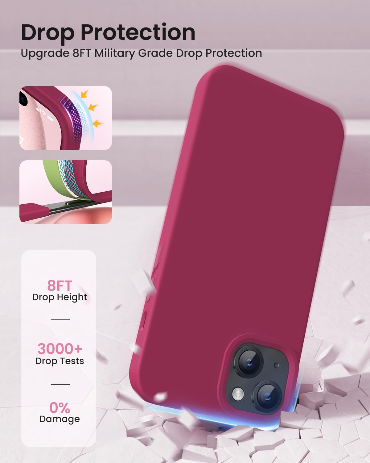 Buydot Designed For Iphone 15 Case, Silicone Phone Case [Military Grade Drop Protection] [Anti Scratch Microfiber Lining] Silico