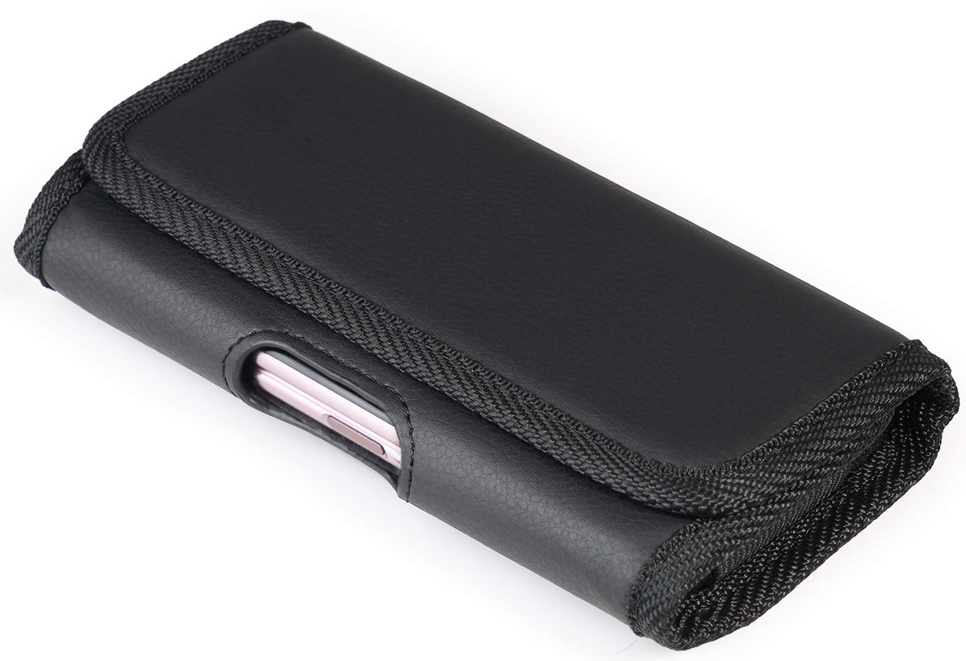 Case For Galaxy Z Fold 5 Phone, Nakedcellphone Black Vegan Leather Horizontal Pouch [Metal Belt Clip, Magnetic Closure] For Sams