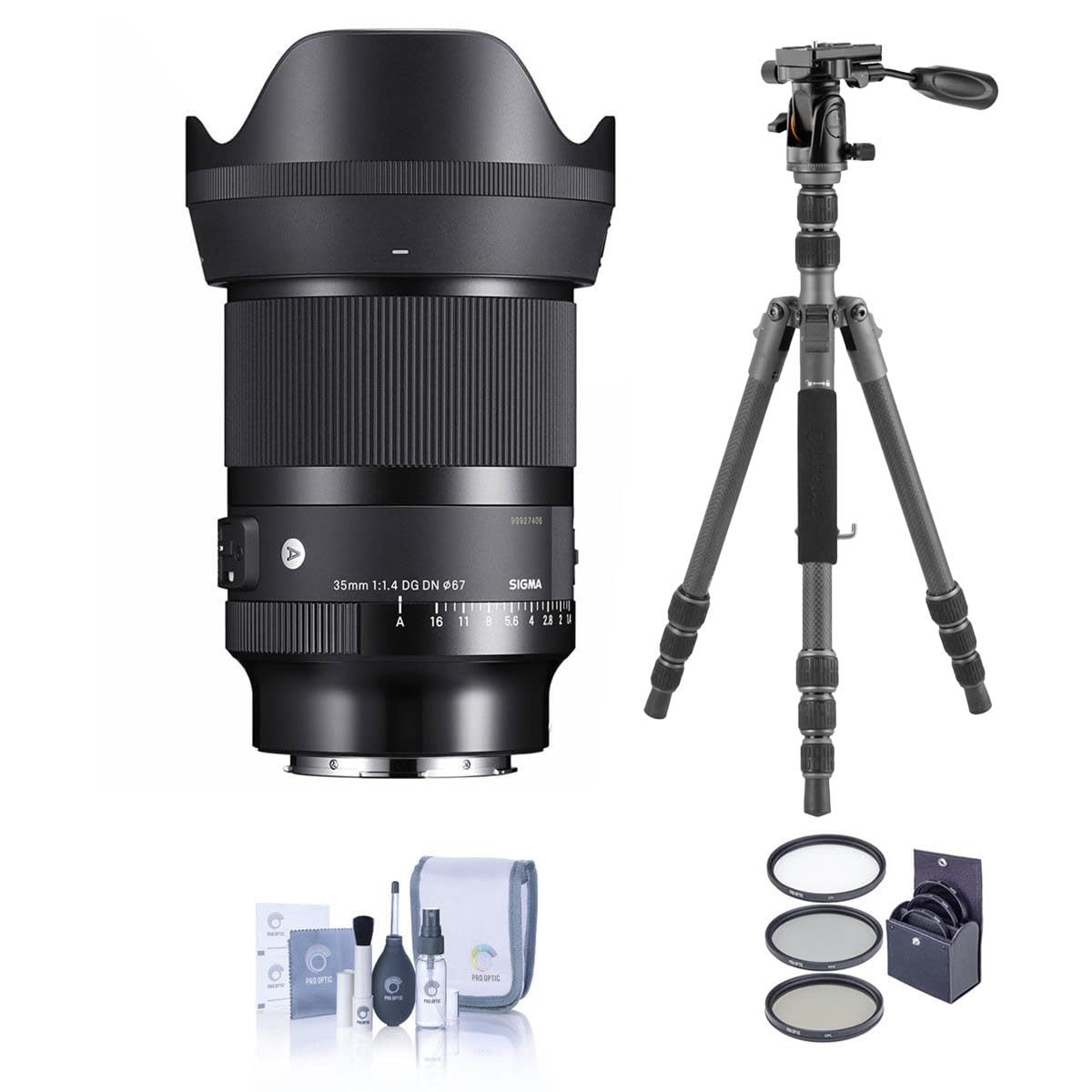 Sigma AF 35mm f/1.4 DG DN Art Lens for Sony E, Bundle with Vanguard VEO 3 GO 204CP Carbon Fiber Tripod/Monopod with Pan Head, 67