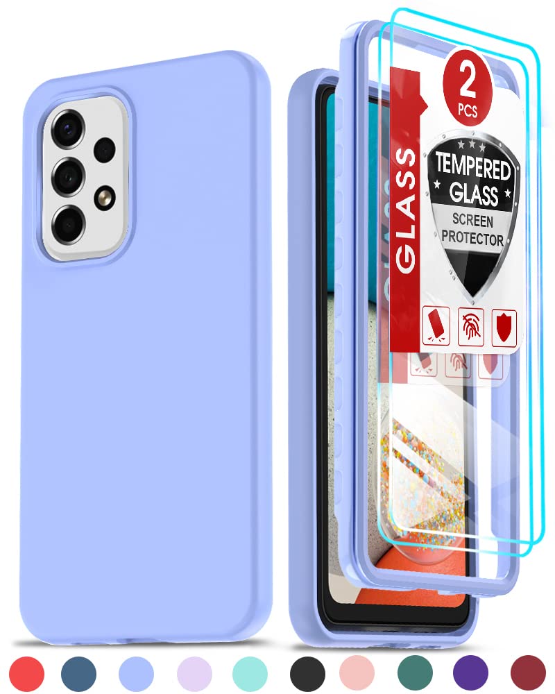 Leyi For Galaxy A53 5G Case, Full Body Silicone Protective Cover With 2 Tempered Glass Screen Protectors, Shockproof, Violet