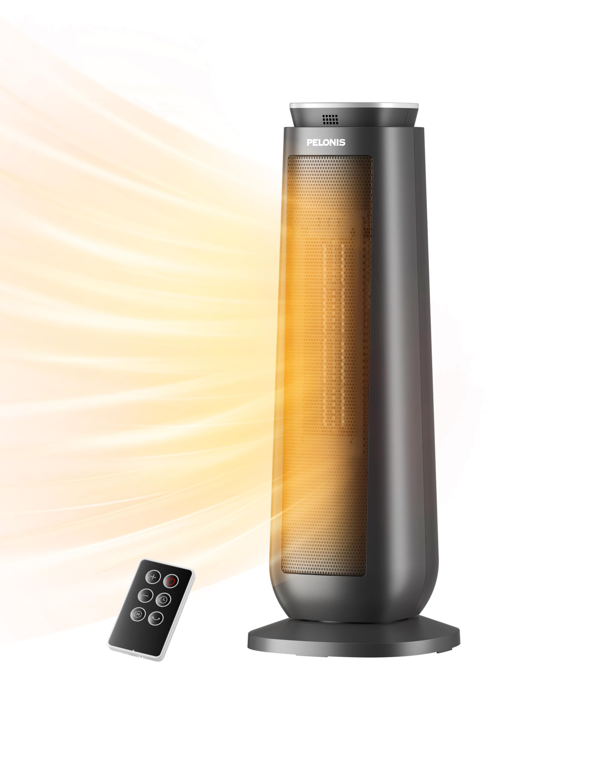 PELONIS PTH15A4BGB Ceramic Tower 1500W Indoor Space Heater with Oscillation, Remote Control, Programmable Thermostat & 8H Timer,