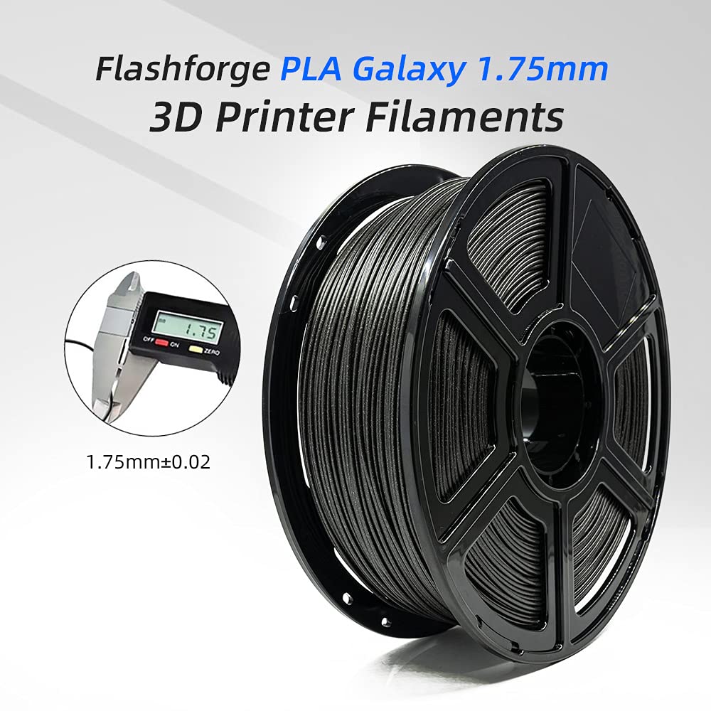 Flashforge Pla Filament 1.75Mm Galaxy Matte Black, 3D Printer Filament With Silver Glitter 1Kg (2.2Lbs) Spool, Dimensional Accur
