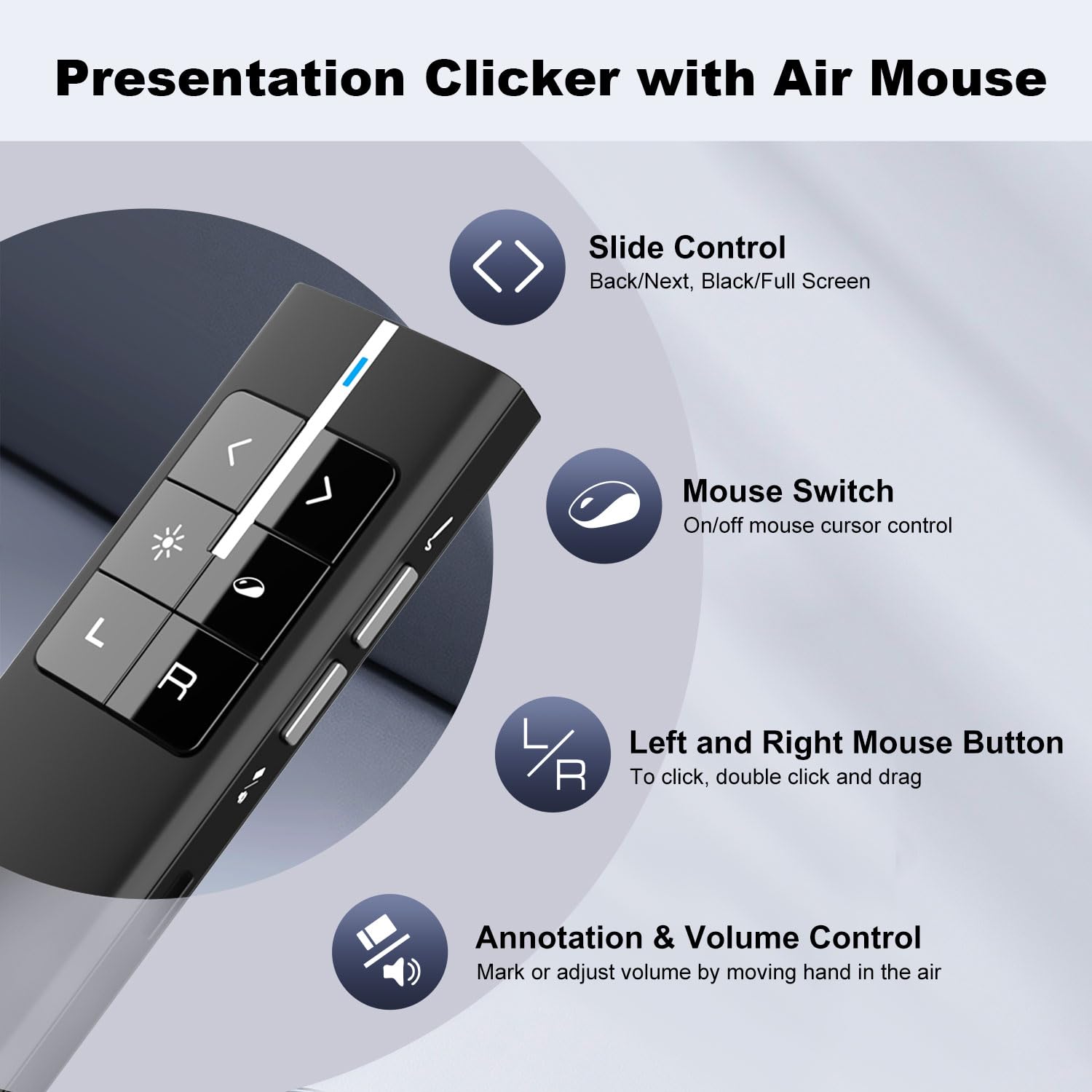 Norwii N99 Air Mouse Presentation Clicker With Laser Pointer, Clicker For Powerpoint Presentations, Wireless Presenter For Power