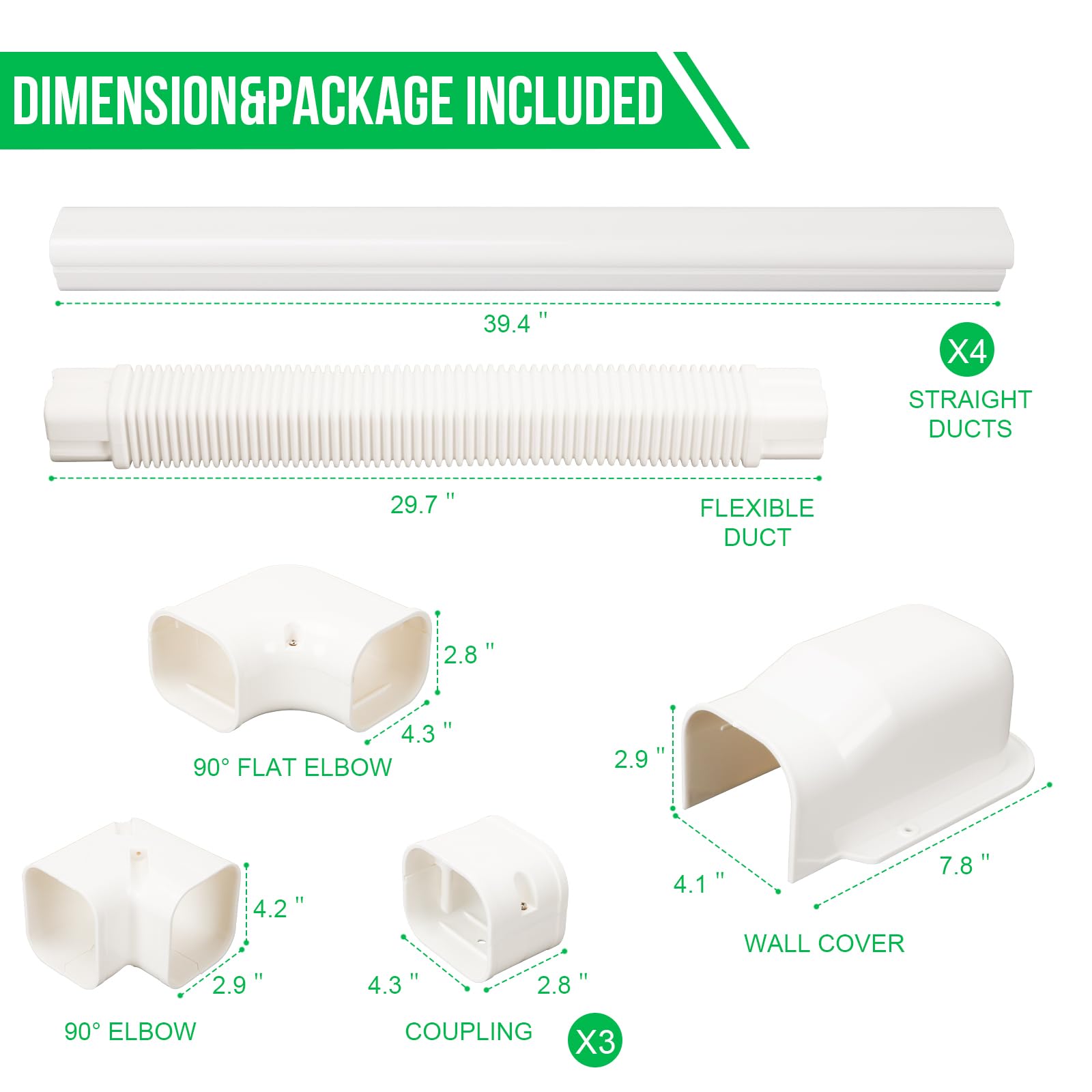 Kerykwan 4'' W 15.5Ft L Mini Split Ac Line Cover Kit Decorative Pvc Tubing Pipe Cover Set For Center Air Conditioner&Heat Pumps