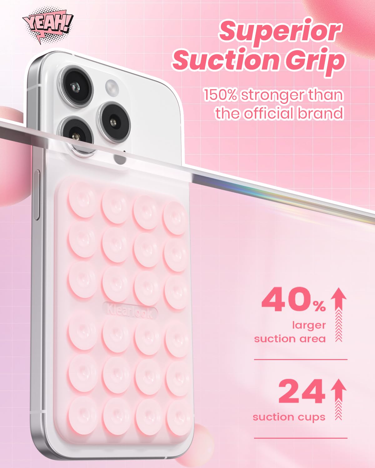 Klearlook Magnetic Suction Phone Mount For Magsafe Case, Silicone Sticky Phone Grip Holder For Iphone 16/15/14/13/12 Series, Rem