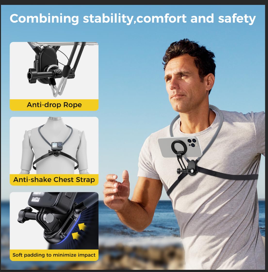 Magnetic Neck Phone Holder, Hands-Free Pov/Vlog Neck Phone Selfie Chest Phone Holder With Strap, Used For Recording/Cooking/Cycl