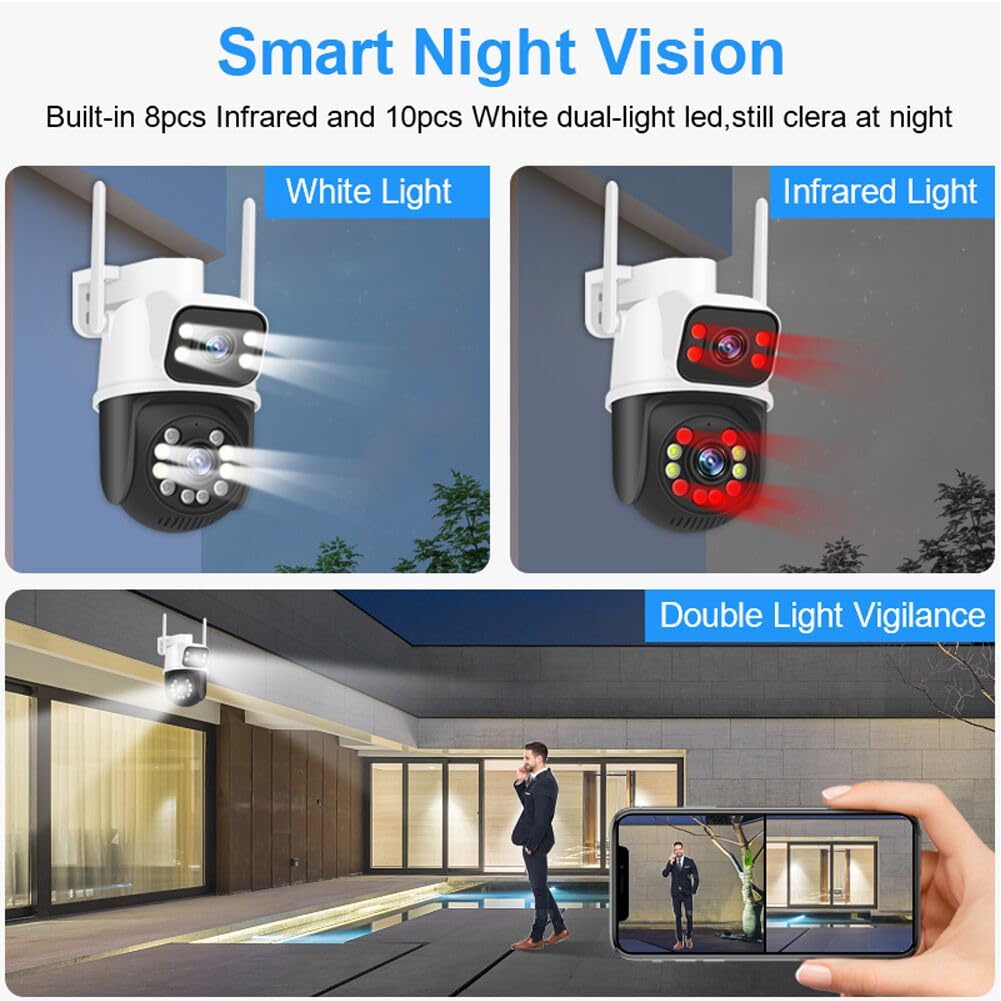 Ptz Wifi Outdoor Security Wireless 2X3Mp Dual Lens Linkage Human Detect Pan Tilt Digital Zoom Auto Tracking Home Surveillance Ca