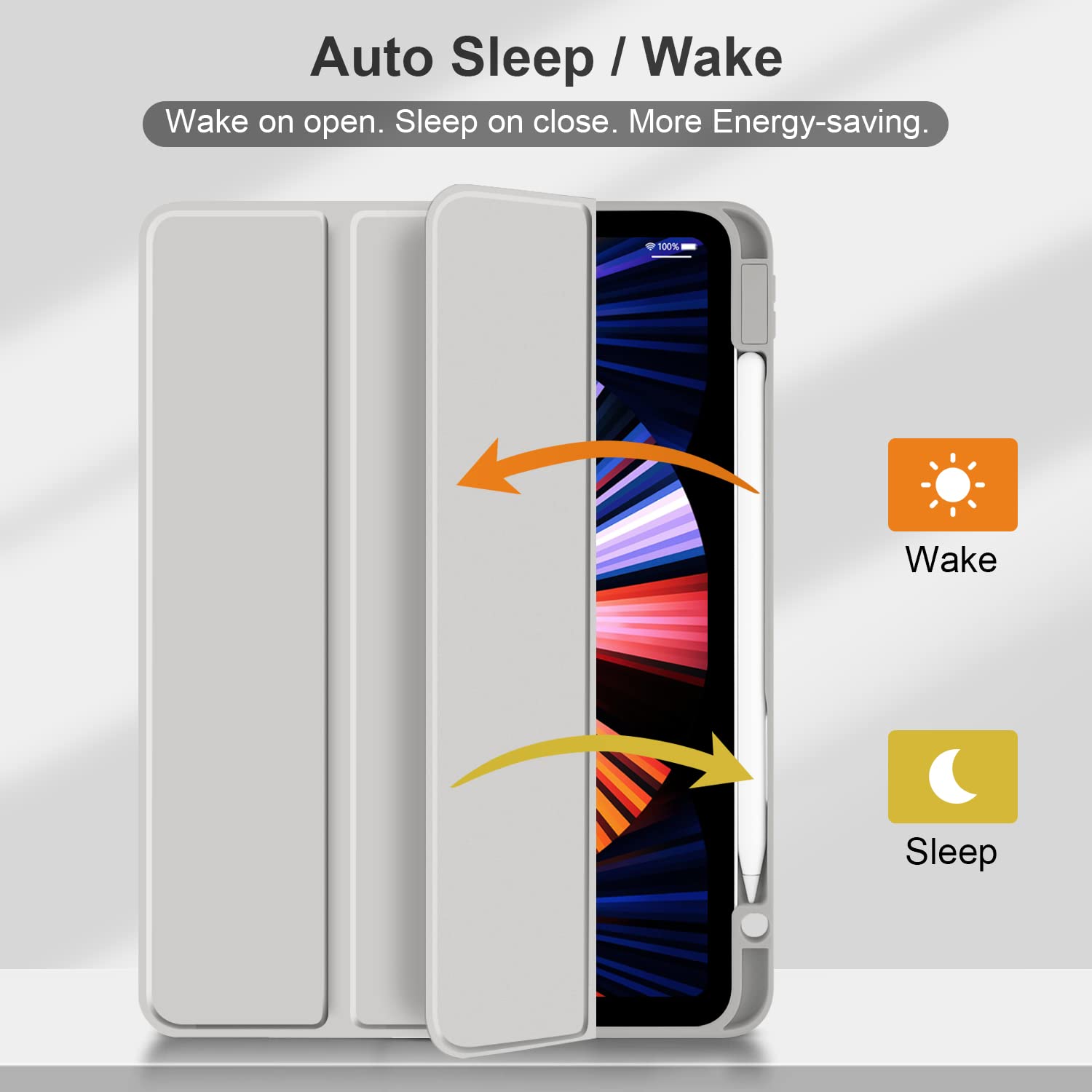 Batianda Hybrid Case For Ipad Pro 12.9 Inch 2022 M2 2021 5Th / Ipad Pro 12.9' 4Th/3Rd Gen [Built In Pencil Holder] Shockproof Cover With Clear Back Shell Tpu Bumper, Grey