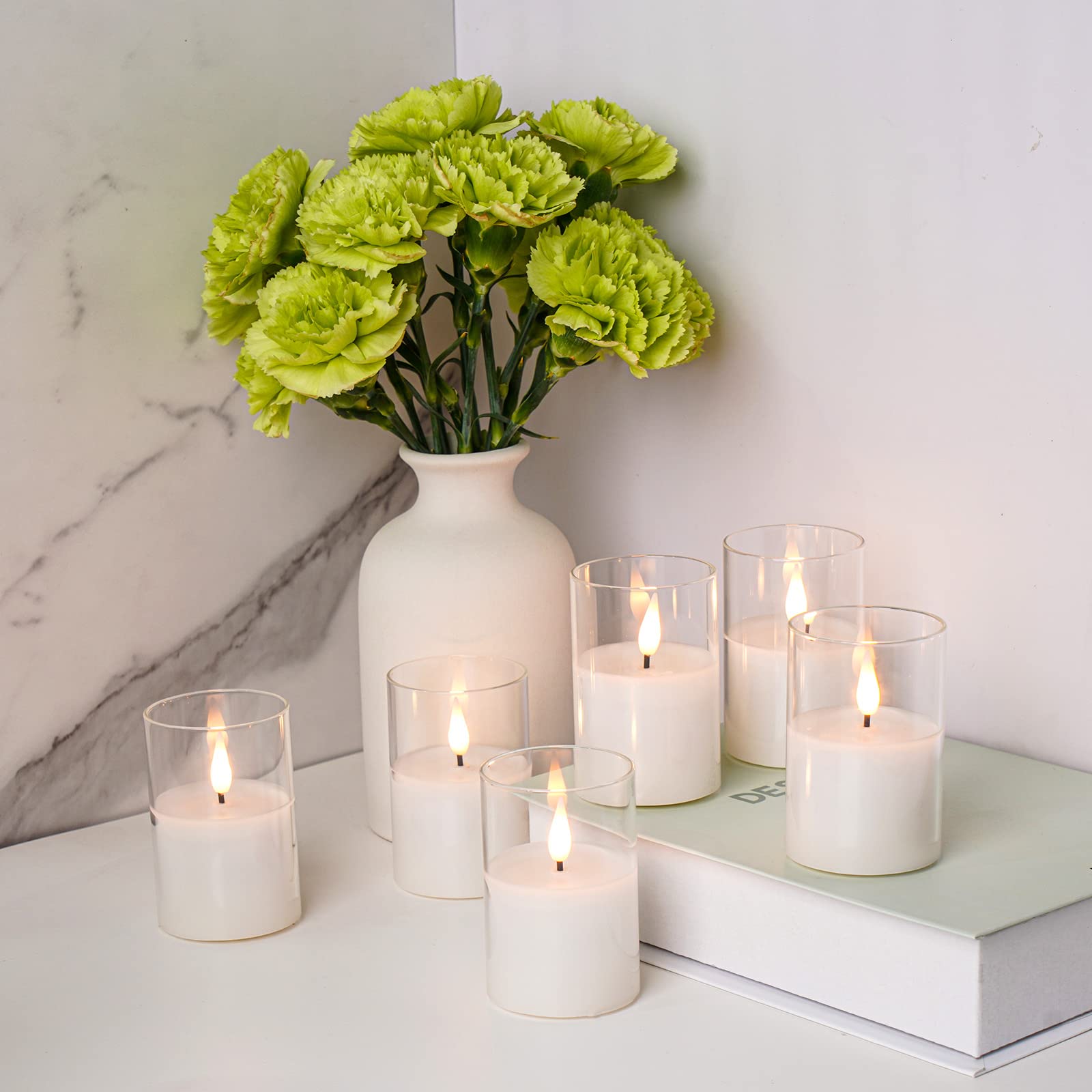 Viodaim Clear Glass Flameless Votive Candles: Battery Operated Led Flickering Pillar Votive Candle With Remote And Timer For Wed