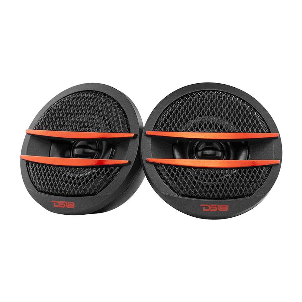 DS18 TX1R Tweeter X1 1.38-inch 200 Watts Max Pei Dome Ferrite Tweeters with Mounting Kit Angle, Flush, & Surface - Set of 2 (Bla