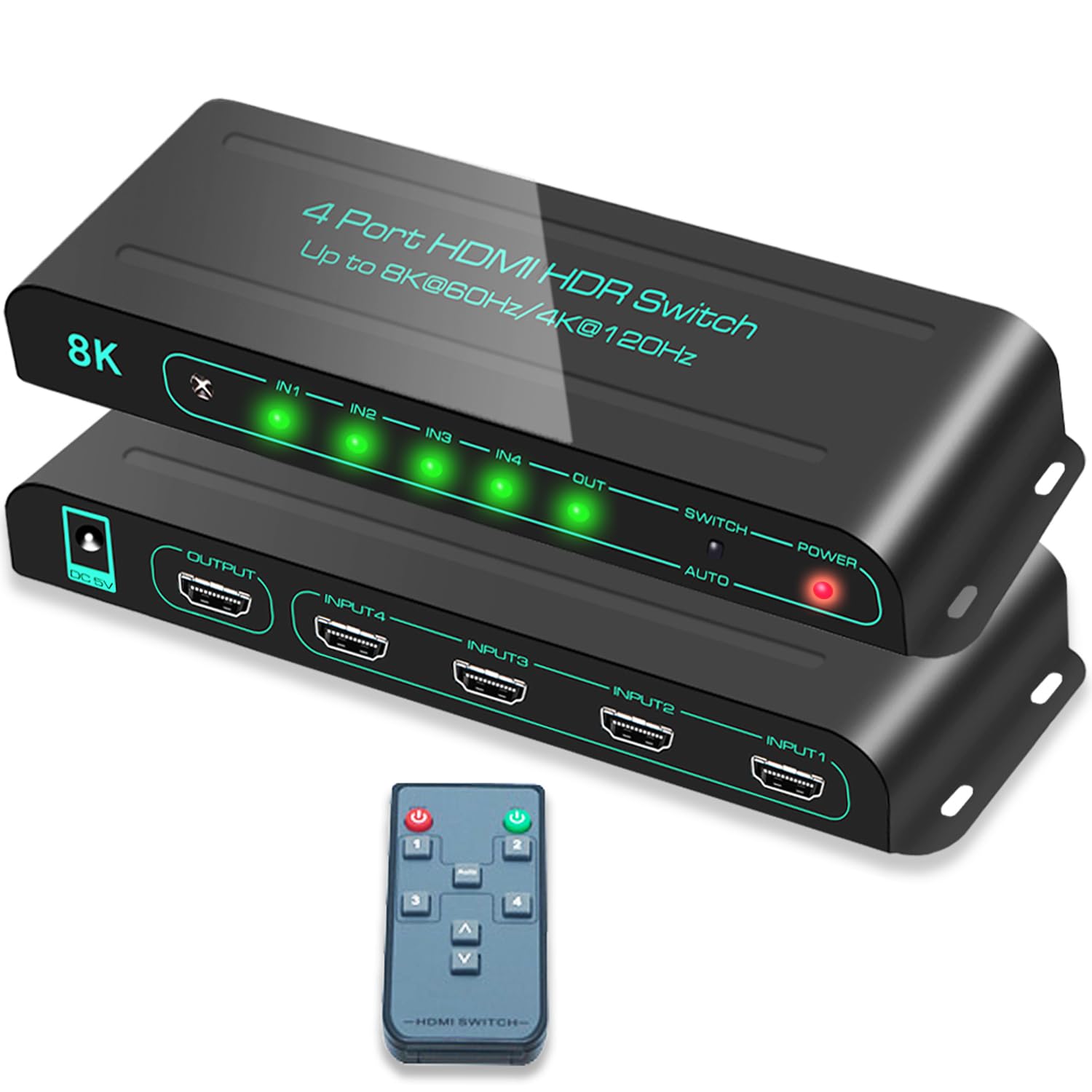 (Newest Version) Skycrophd 8K@60Hz Hdmi 2.1 Switch, 4K@120Hz 4 In 1 Out Hdmi Auto Switcher With Remote Support 48Gbps, Hdr10+, H
