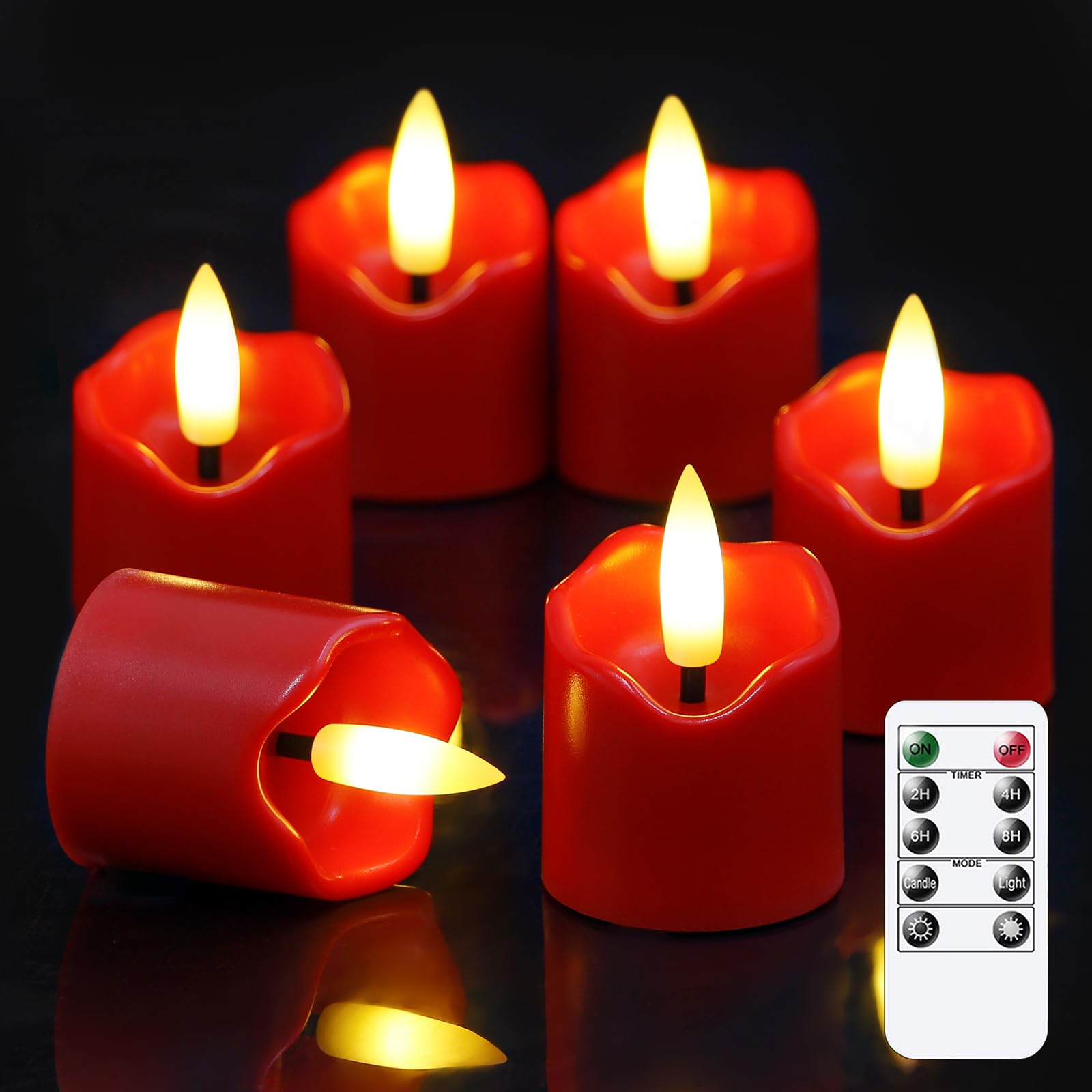 Wroxipel 6 Pack Battery Operated Auto Daily Timer Burgundy Plastic Led Flameless Votive Candles, Long Runtime 1.6'' X2.3'' Flick