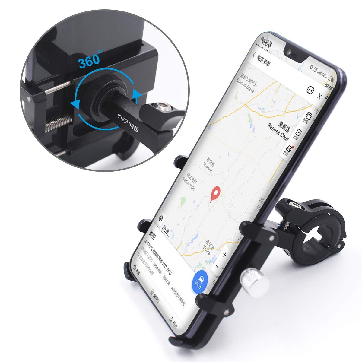 Gub Bike Phone Mount Holder, Aluminum Motorcycle Phone Holder Mount 360 Rotation For Iphone 13 14 15 Pro Max 16 Pro, Samsung S24